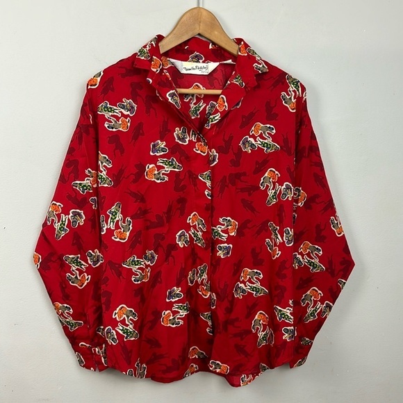 Vintage Diane Von Furstenberg Red Hawaiian Print Blouse Sz 12 - Picture 5 of 10